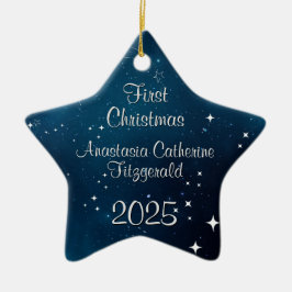 Celestial Deep Blue Space Baby's First Christmas Keramik Ornament
