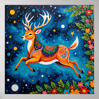 Celestial Deer - Gond Art in the Stars Poster
