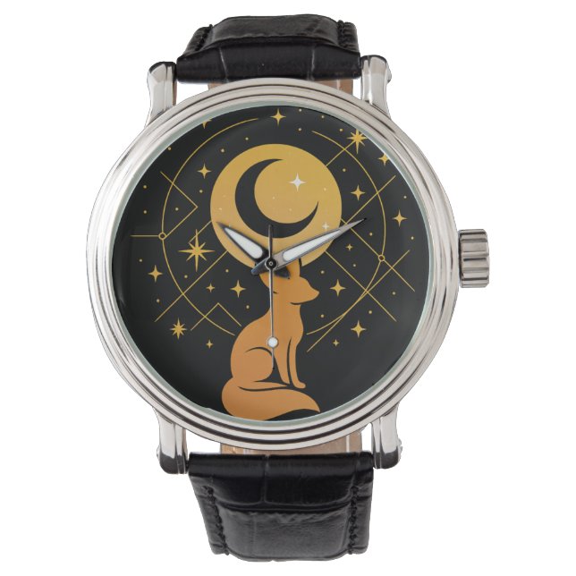 Celestial Desert Fox - Moon and Stars Cosmic Armbanduhr (Vorderseite)
