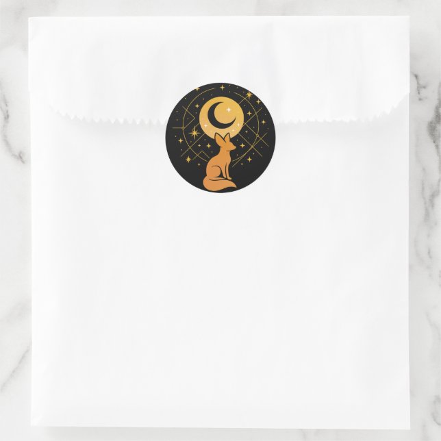 Celestial Desert Fox - Moon and Stars Cosmic Runder Aufkleber (Tasche)