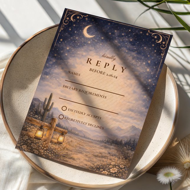 Celestial Desert Moonlit Western Wedding RSVP Karte (Von Creator hochgeladen)