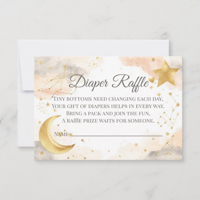 Celestial Diaper Raffle Card | Gold Stars Dankeskarte (Vorderseite)