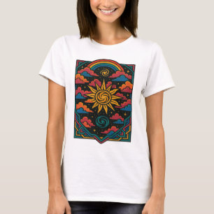 Celestial Dreams - Retro Sun & Rainbow Tarot Art T-Shirt