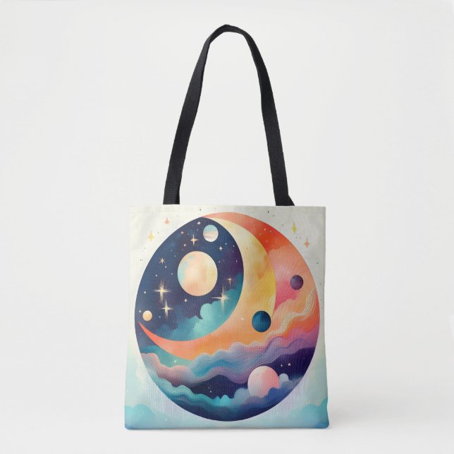 Celestial Dreamscape - Abstrakter Mond & Planeten Tasche (Vorderseite)