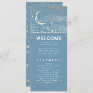 Celestial Dusty Blue and Gold Wedding Programs Programm