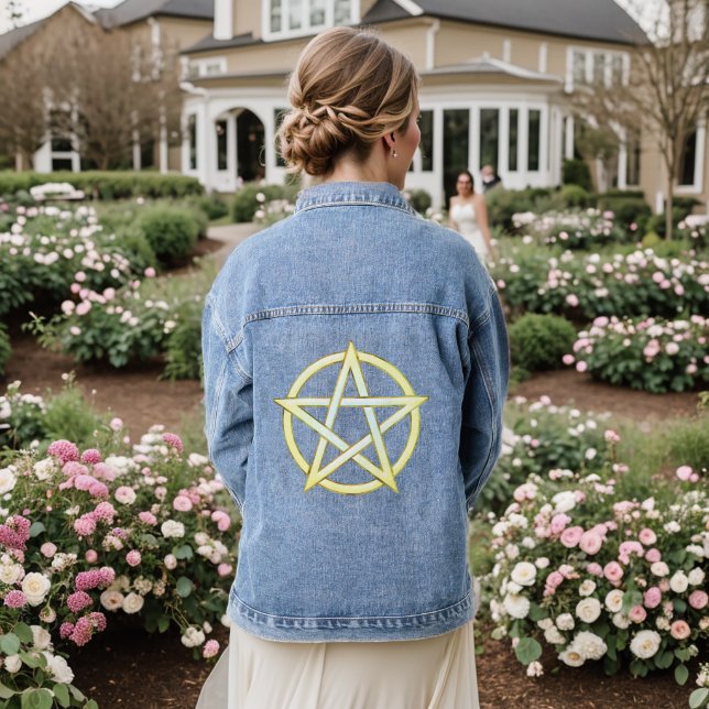 Celestial Elegance: Perle Pentagram Jeansjacke (Hochzeit Rückseite)