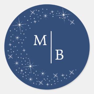Celestial Elegant Moon Blue Wedding Umschlag Aufkl Runder Aufkleber