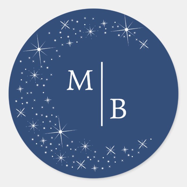 Celestial Elegant Moon Blue Wedding Umschlag Aufkl Runder Aufkleber (Vorderseite)