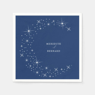 Celestial Elegant Moon Navy Blue Wedding Napkin Serviette