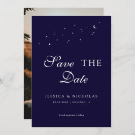 Celestial Elegant Script Blue Wedding Foto Save The Date