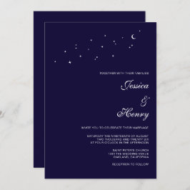 Celestial Elegant Script Midnight Blue Wedding Einladung