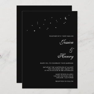 Celestial Elegant Script Minimalistisch Black Wedd Einladung