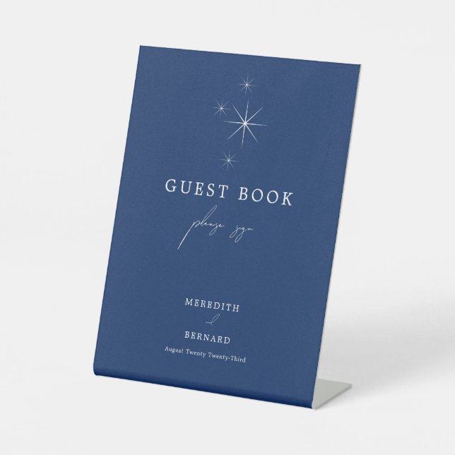 Celestial Elegant Wedding Navy Blue Guest Book Sockelschild (Vorderseite)