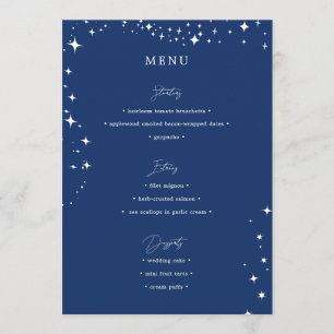 Celestial Elegant Wedding Simple Navy Blue Menü Menükarte