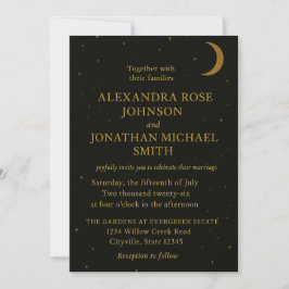 Celestial | Elegante Black & Gold Hochzeit Einladung