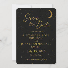 Celestial, elegante Black & Gold Save the Date Einladung