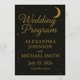 Celestial Elegante Black & Gold Wedding Program Programm