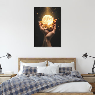 Celestial Embrace: Moon & Blume Leinwand Kunst