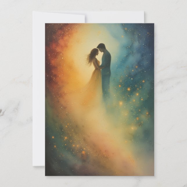 Celestial Embrace Watercolor Art, Couple Einladung (Vorderseite)