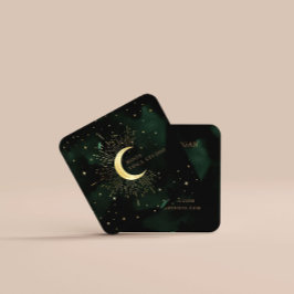 Celestial Emerald Crescent Moon Quadratische Visitenkarte