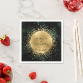 Celestial Emerald Gold Moon Wedding Napkins Serviette
