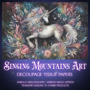 Celestial Fantasy Floral Unicorn Dekoupage Seidenpapier
