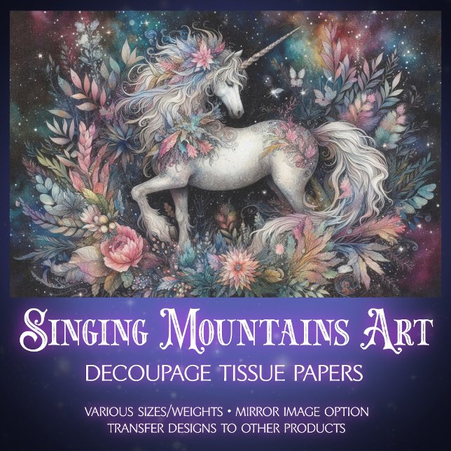 Celestial Fantasy Floral Unicorn Dekoupage Seidenpapier (Von Creator hochgeladen)