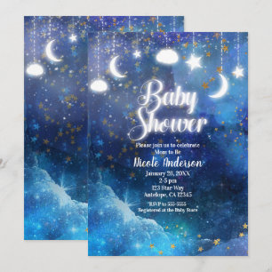 Celestial Fantasy Gold Stars & Glow Baby Shower Einladung