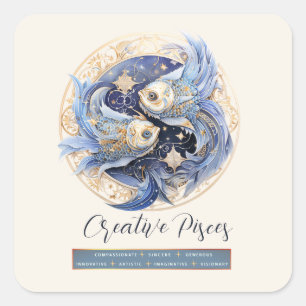 Celestial Fantasy Zodiac Symbol Pisces Birthday Quadratischer Aufkleber