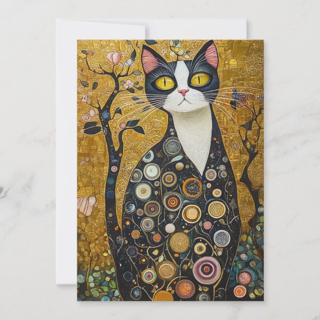 Celestial Feline in Gold Einladung (Vorderseite)