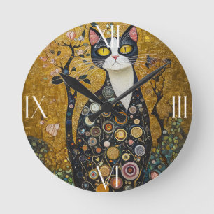 Celestial Feline in Gold Runde Wanduhr