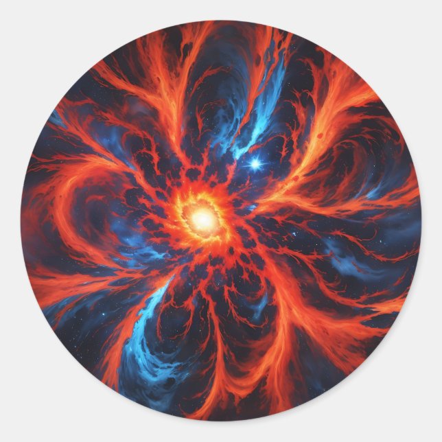 Celestial Fire Cosmic Abstrakt Runder Aufkleber (Vorderseite)