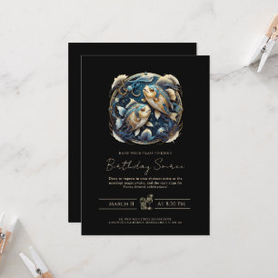 Celestial Fish Zodiac Symbol Black Gold Pisces Einladung