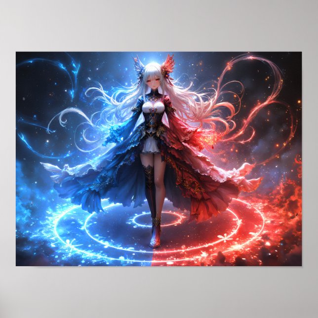 Celestial Flame Zauberin Mädchen mit Elementarchar Poster (Vorne)