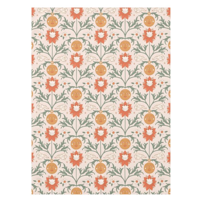 Celestial Floral Sunburst Seamless Pattern Design Tischdecke (Vorderseite)