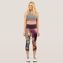Celestial Fluid Marble in Midnight Gold Capri Leggings