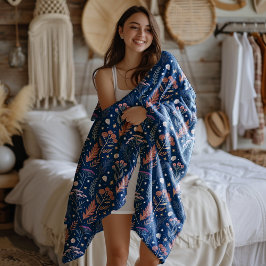 Celestial Foliage Geodes and Stars Blue Fleecedecke