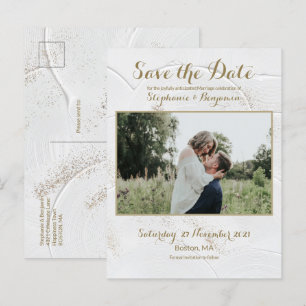 Celestial Foto White Gold Save the Date Postkarte