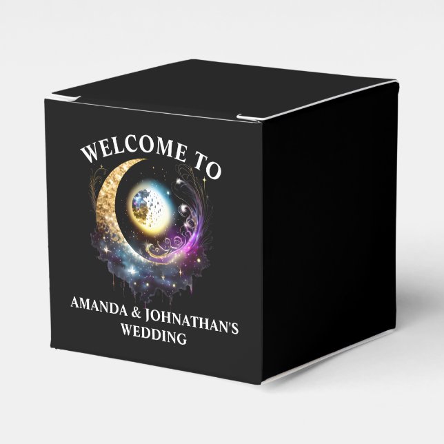 Celestial Full Moon 3D Sterne Nacht magenta chic Geschenkschachtel (Vorderseite)