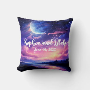 Celestial Full Moon Stars Wolken Mystische Hochzei Kissen