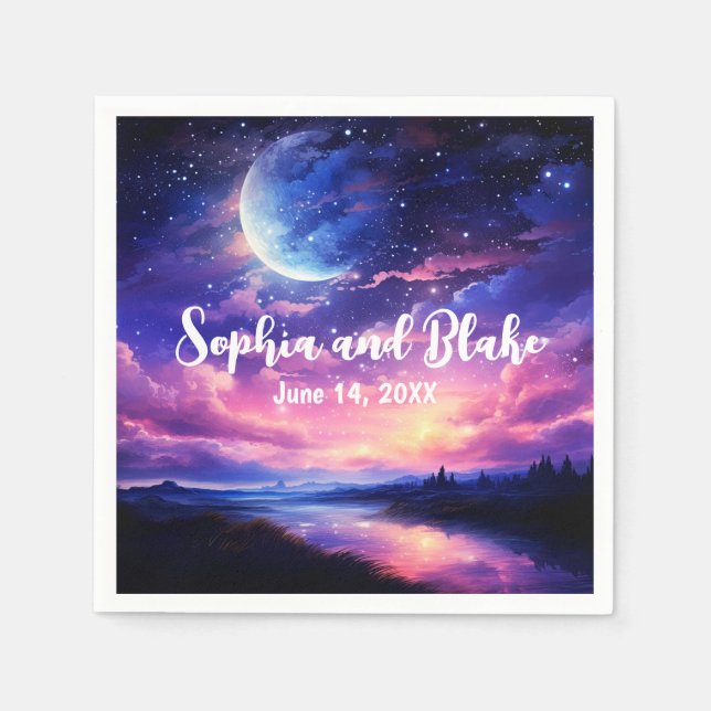 Celestial Full Moon Stars Wolken Mystische Hochzei Serviette (Vorderseite)