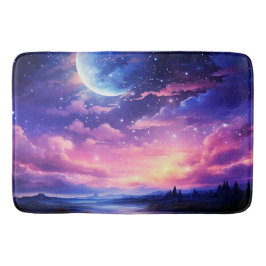 Celestial Full Moon Stars Wolken Mystische Lila Badematte