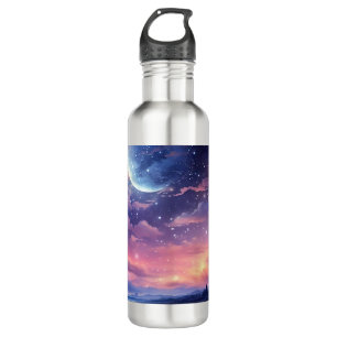 Celestial Full Moon Stars Wolken Mystische Lila Edelstahlflasche