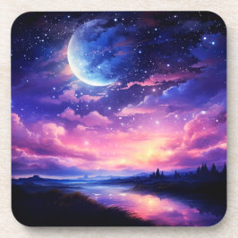 Celestial Full Moon Stars Wolken Mystische Lila Getränkeuntersetzer