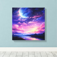Celestial Full Moon Stars Wolken Mystische Lila