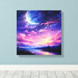 Celestial Full Moon Stars Wolken Mystische Lila Leinwanddruck
