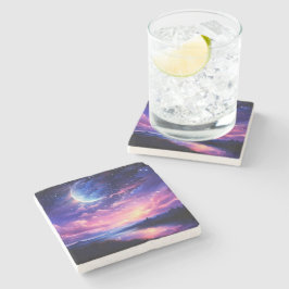 Celestial Full Moon Stars Wolken Mystische Lila Steinuntersetzer