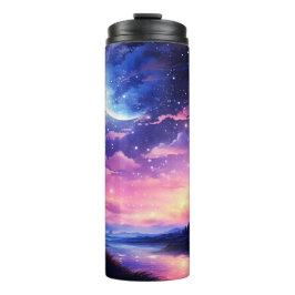 Celestial Full Moon Stars Wolken Mystische Lila Thermosbecher