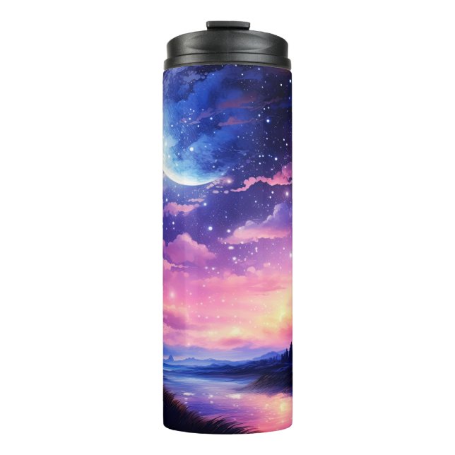 Celestial Full Moon Stars Wolken Mystische Lila Thermosbecher (Vorderseite)