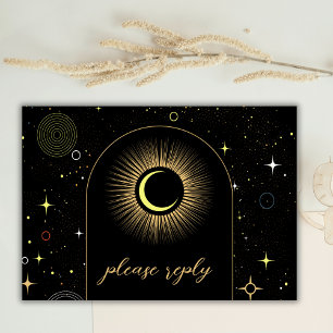 Celestial Galaxy Black Mystical Wedding RSVP Karte